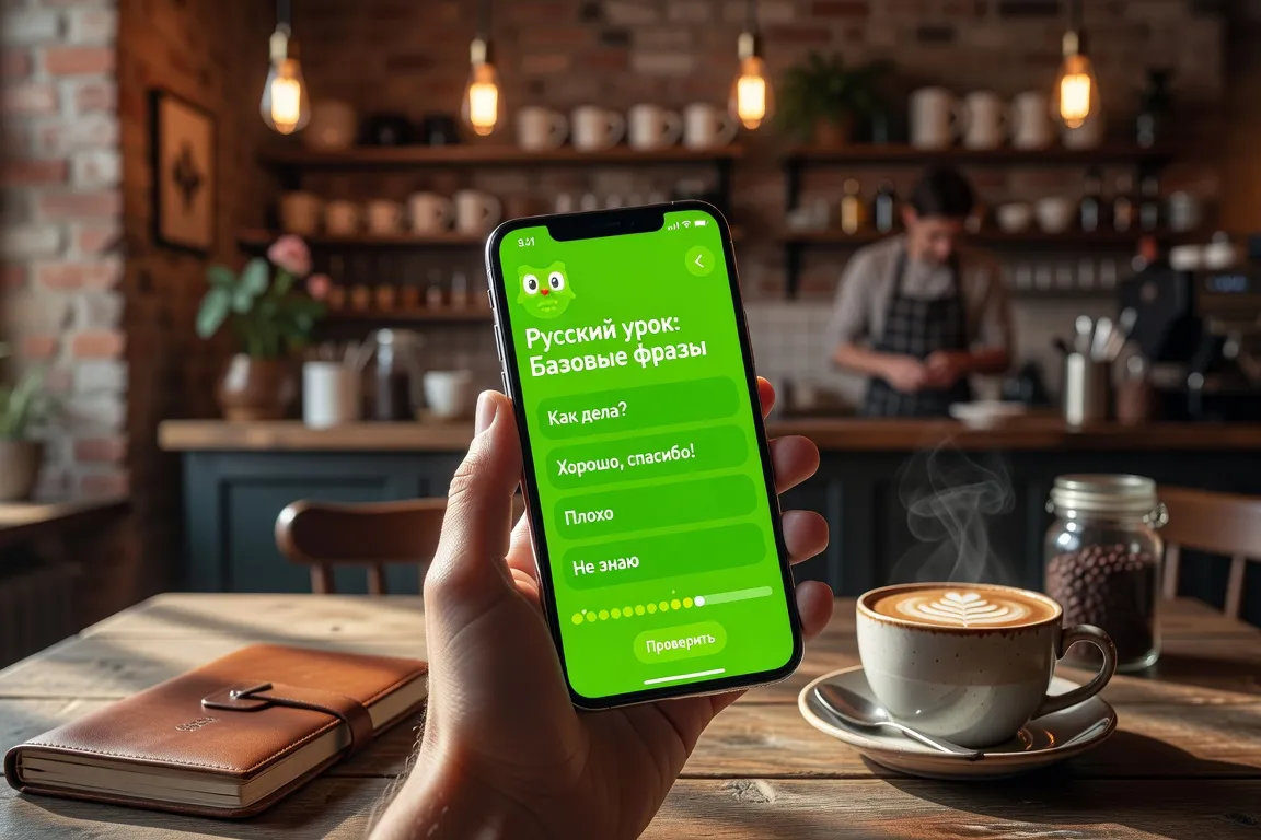 Application Duolingo sur smartphone avec leçon de russe