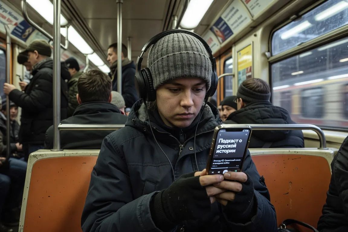 Personne écoutant un podcast en russe dans le métro